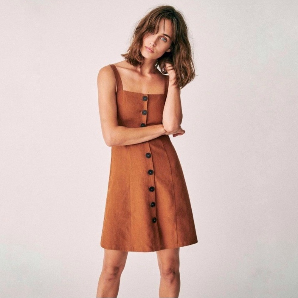 Sezane Jade Linen Dress in Moka Mocha Brown Size 40 (8 US)